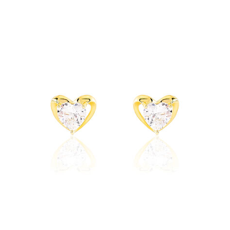 Boucles D'oreilles Puces Daria Coeur Plein Or Jaune Oxyde De Zirconium - Puces Femme | Marc Orian
