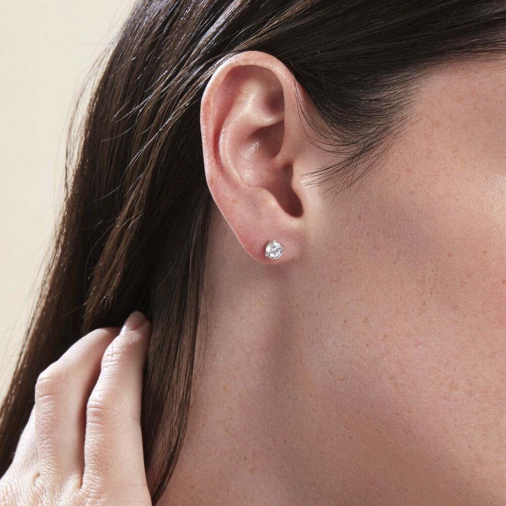 Boucles D'oreilles Puces Or Blanc Katherina Oxyde De Zirconium - Puces Femme | Marc Orian