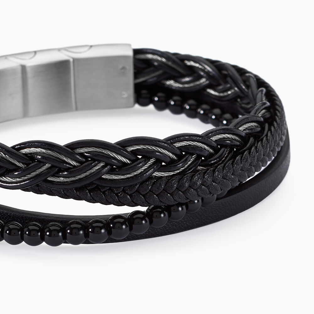 Bracelet Jourdan Tex Cuir Noir Onyx - Bijoux Homme | Marc Orian
