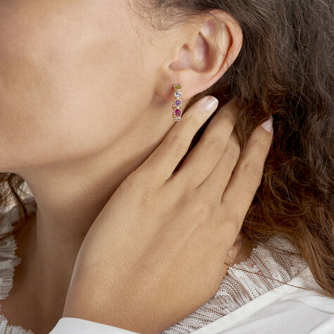 Créoles Lutine Ovales Plaqué Or Jaune Oxyde Et Pierre De Synthese - Boucles d'oreilles Créoles Femme | Marc Orian