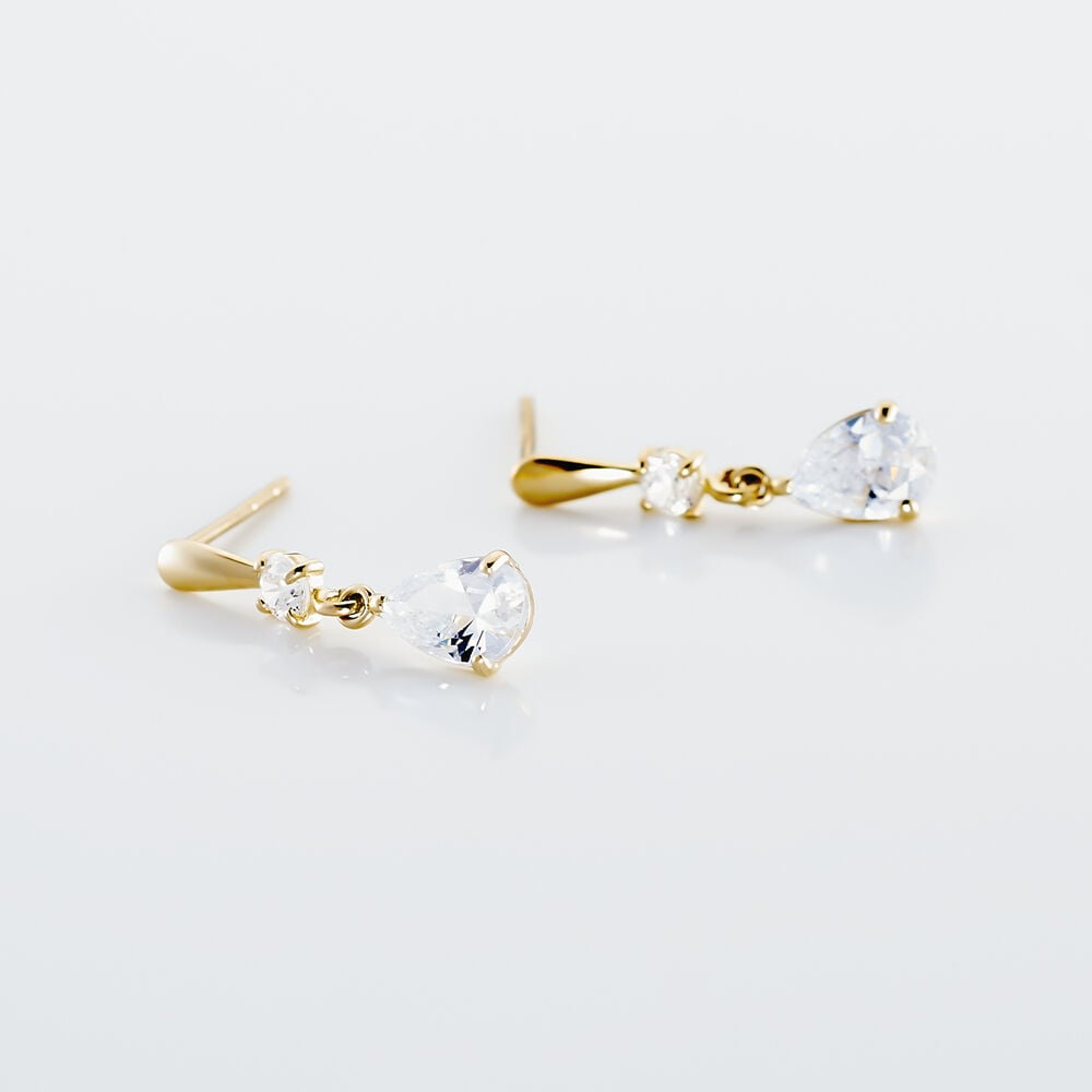 Boucles D'oreilles Pendantes Goutte Or Jaune Oxyde De Zirconium - Pendantes Femme | Marc Orian