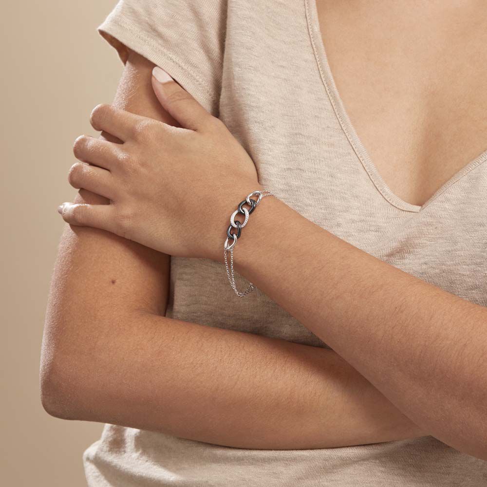 Bracelet Link Argent Blanc Céramique Et Oxyde De Zirconium - Bracelets chaînes Femme | Marc Orian