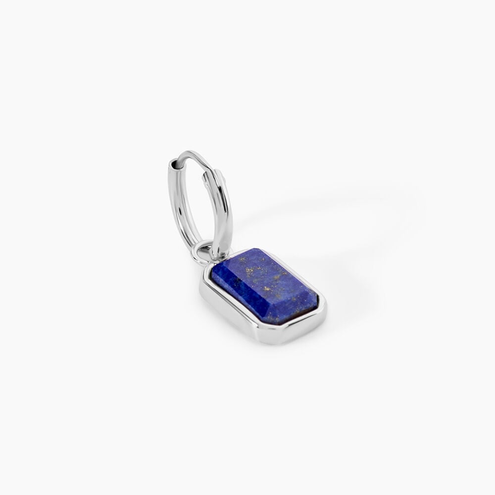 Cr&eacute;oles Stones Argent Blanc Lapis Lazuli - Boucles d'oreilles pampille Homme | Marc Orian