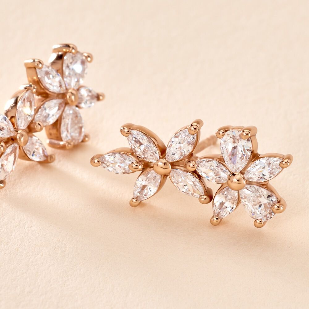 Boucles D'oreilles Puces Oralie Argent Rose Oxyde De Zirconium - Puces Femme | Marc Orian