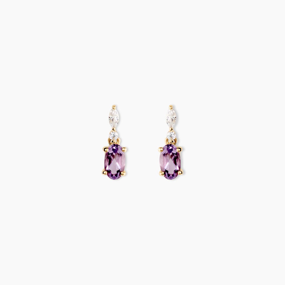 Boucles D'Oreilles Pendantes Celeste Or Jaune Am&eacute;thyste - Pendantes Femme | Marc Orian