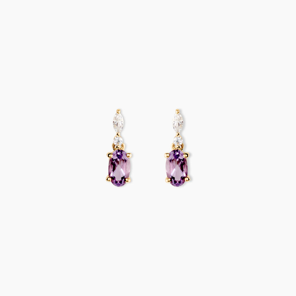 Boucles D'Oreilles Pendantes Celeste Or Jaune Am&eacute;thyste - Pendantes Femme | Marc Orian