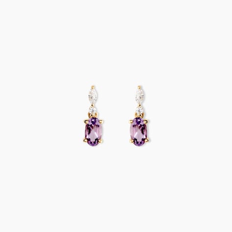 Boucles D'Oreilles Pendantes Celeste Or Jaune Am&eacute;thyste - Pendantes Femme | Marc Orian