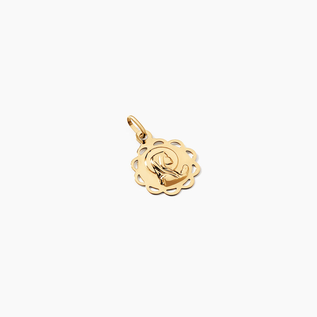 Pendentif Vierge Rond Dentelle Argent Dor&eacute; A L'Or 750/1000 - Pendentifs Femme | Marc Orian