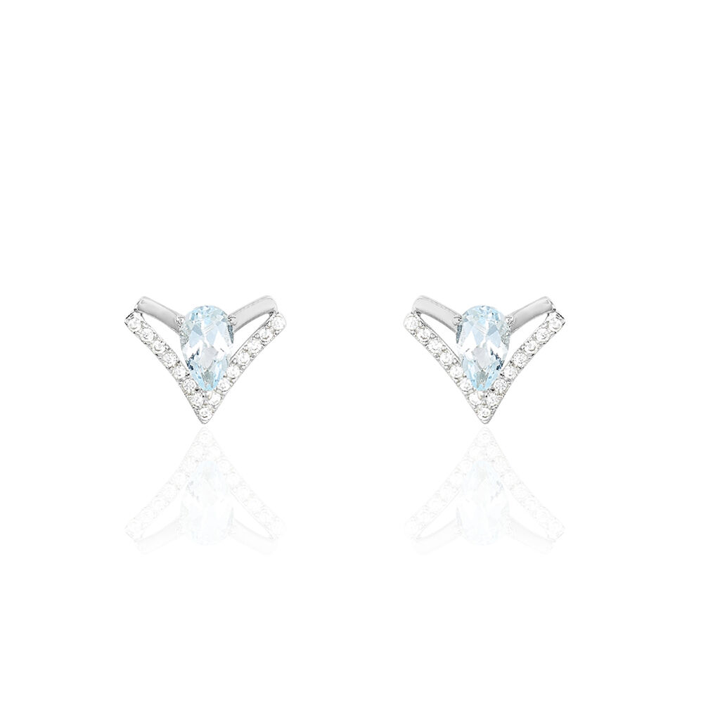 Boucles D'oreilles Puces Or Blanc Topaze Et Oxyde De Zirconium - Puces Femme | Marc Orian
