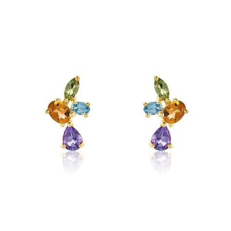 Boucles D'oreilles Puces Hortense Or Jaune Citrine Am&eacute;thyste Topaze - Puces Femme | Marc Orian