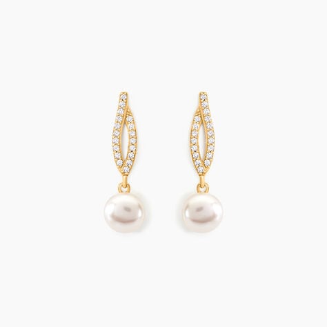Boucles D'oreilles Pendantes Tesnimae Or Jaune Oxyde Perle De Culture - Boucles d'oreilles mariage Femme | Marc Orian
