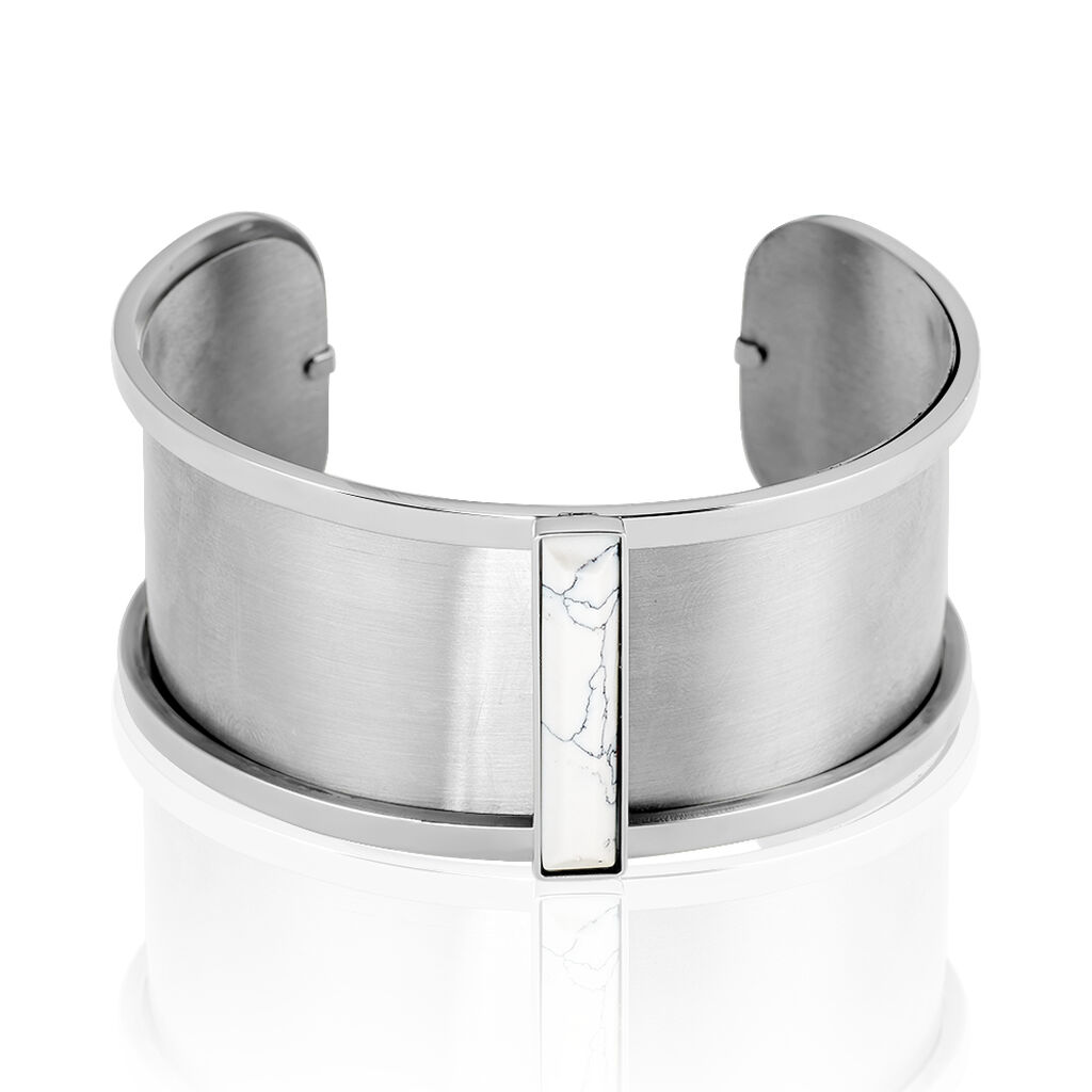 Bracelet Jonc Melvyna Acier Blanc Pierre De Synthese - Bracelets joncs Femme | Marc Orian