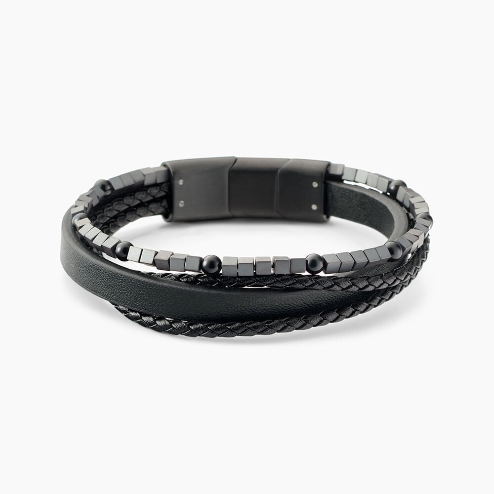 Bracelet Jourdan Cuir De Vache Noir H&eacute;matite Onyx - Bracelets cuir Homme | Marc Orian