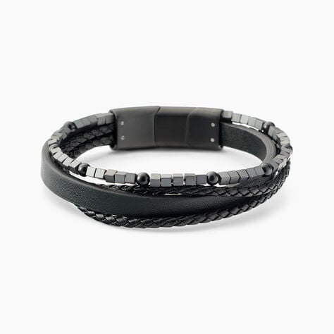 Bracelet Jourdan Cuir De Vache Noir H&eacute;matite Onyx - Bracelets cuir Homme | Marc Orian