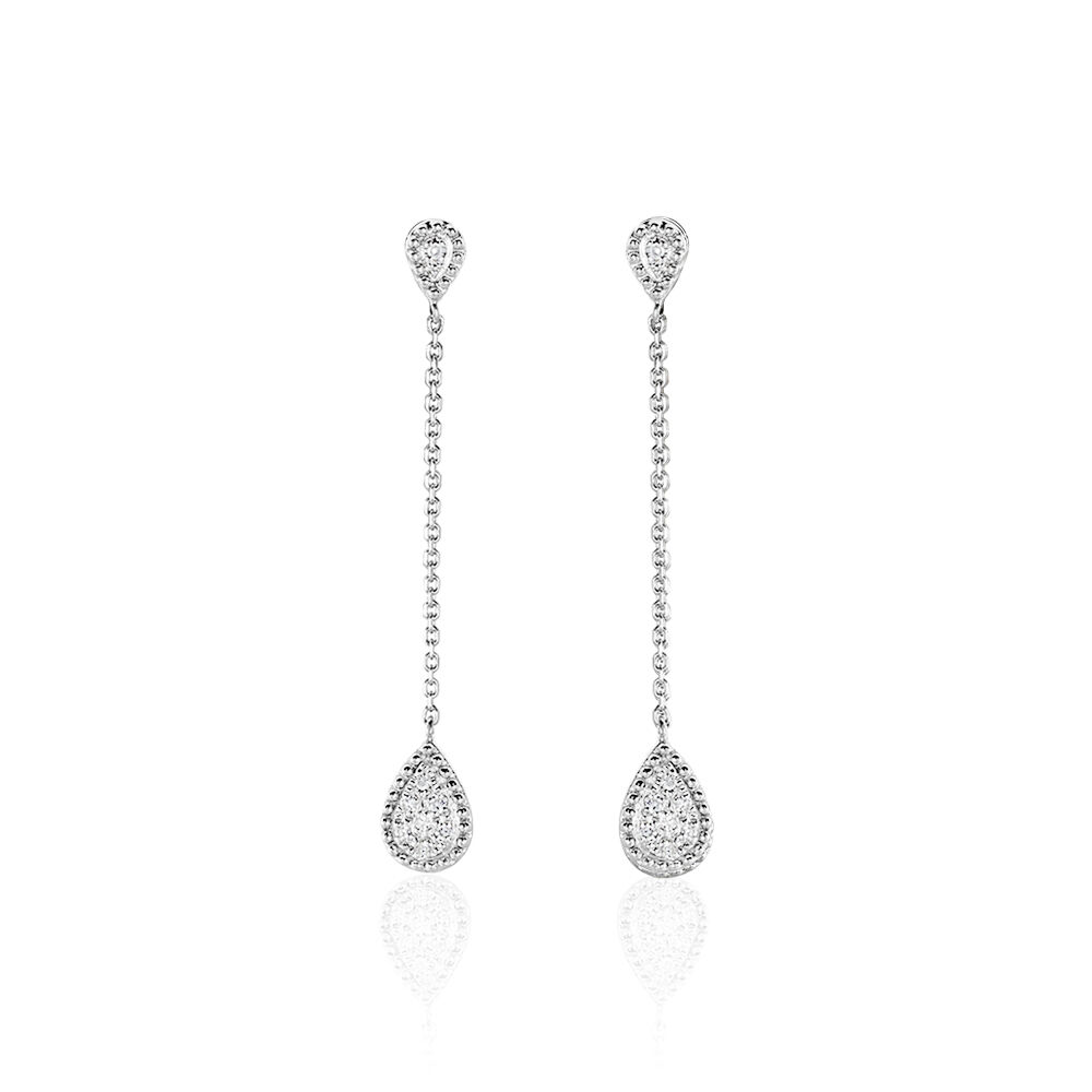Boucles D'oreilles Pendantes Mariona Or Blanc Diamant -  Femme | Marc Orian
