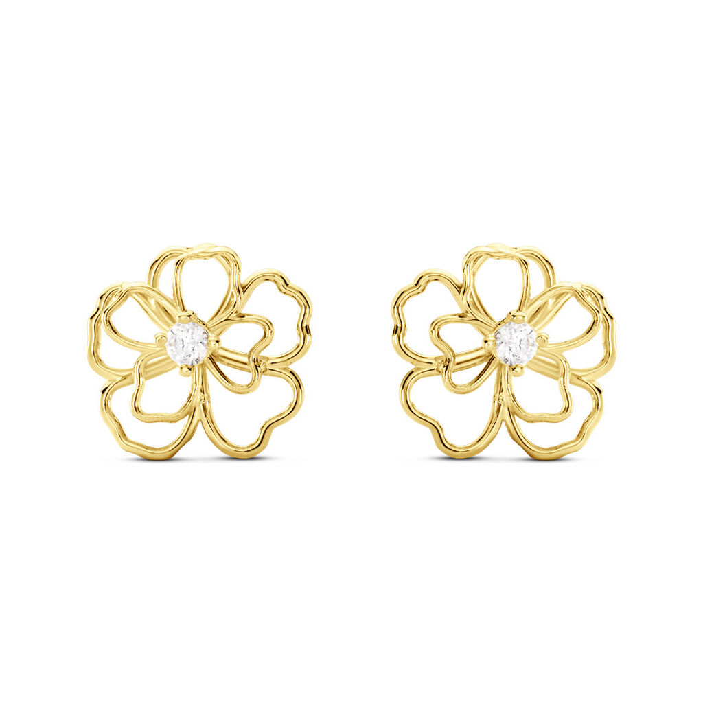 Boucles D'oreilles Puces Floraison Dor&eacute;e Or Jaune Oxyde De Zirconium - Puces Femme | Marc Orian