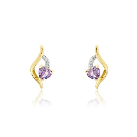 Boucles D'oreilles Puces Silucia Or Jaune Améthyste Oxyde De Zirconium - Puces Femme | Marc Orian