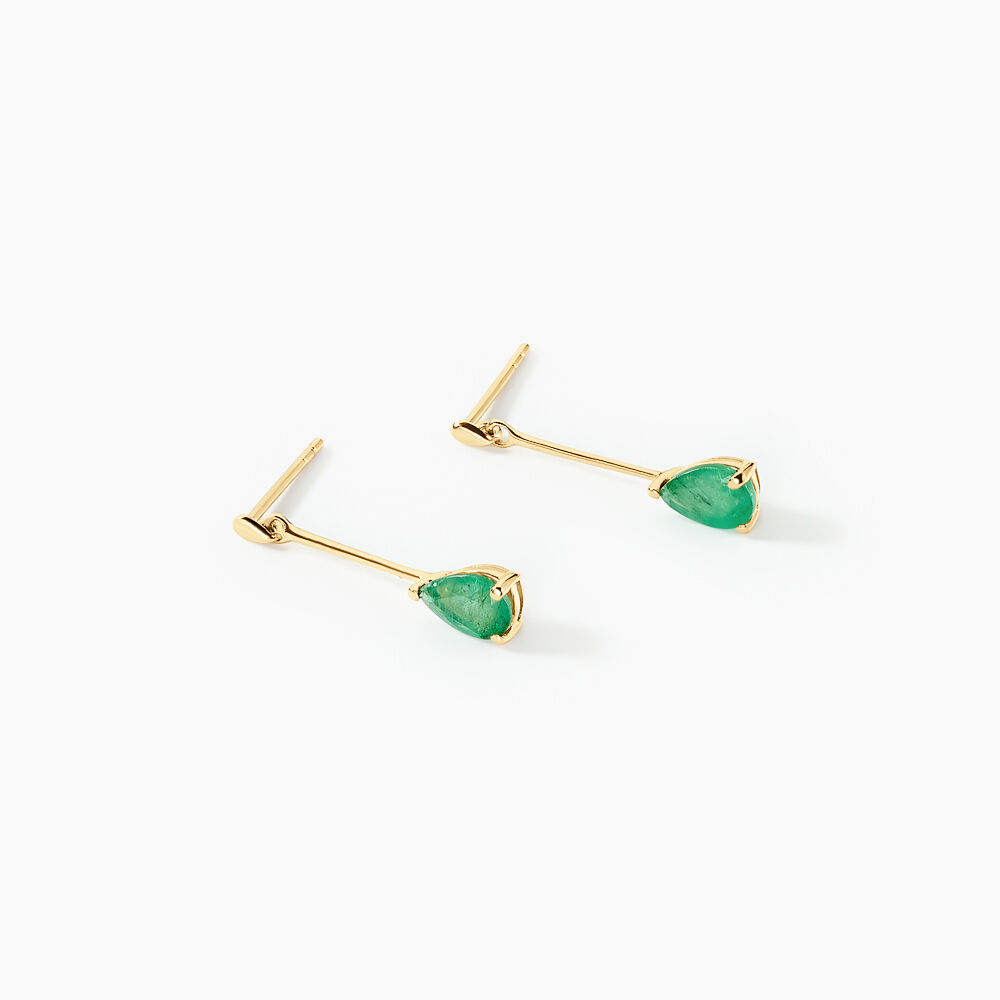 Boucles D'oreilles Pendantes Goutte Or Jaune Emeraude - Pendantes Femme | Marc Orian