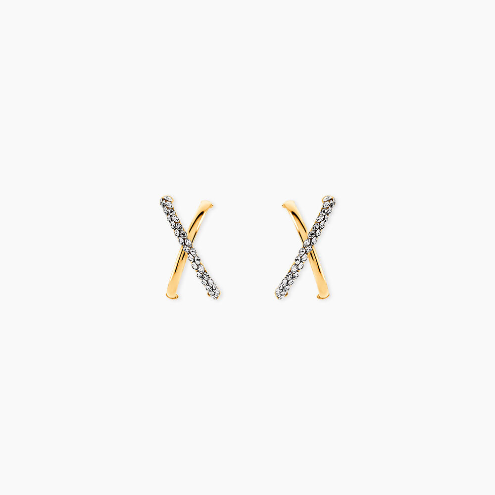 Cr&eacute;oles Bleona Croisees Or Jaune Strass - Cr&eacute;oles Femme | Marc Orian