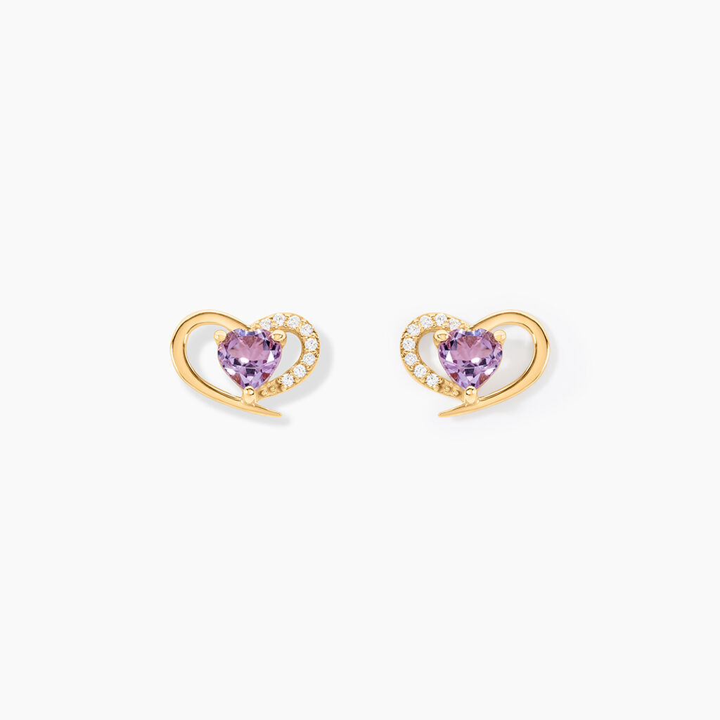 Boucles D'Oreilles Puces Creighton Or Jaune Am&eacute;thyste Oxyde De Zirconium - Puces Femme | Marc Orian