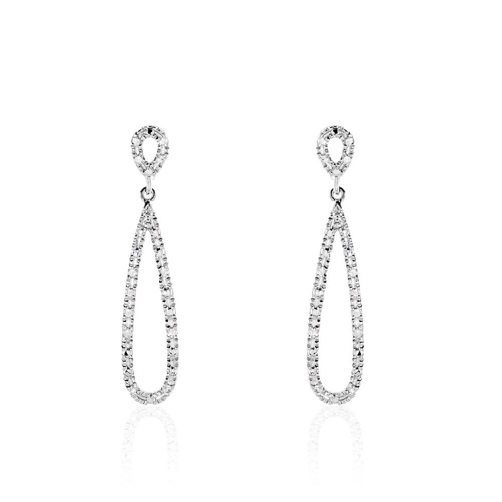 Boucles D'oreilles Pendantes Or Blanc Diamants - Pendantes Femme | Marc Orian