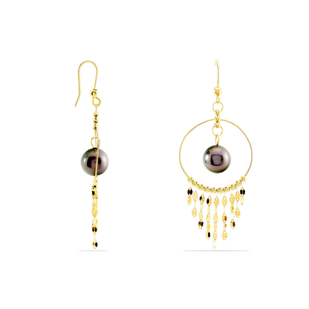 Boucles D'oreilles Pendantes Cercle Or Jaune Perle De Tahiti - Pendantes Femme | Marc Orian