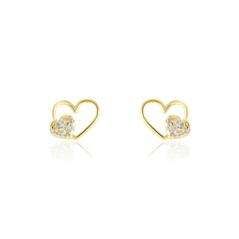 Boucle d'oreille enfant Cœur rose pailleté, Or jaune 375