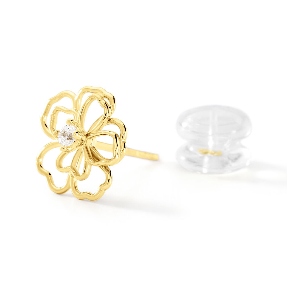 Boucles D'oreilles Puces Floraison Dorée Or Jaune Oxyde De Zirconium - Puces Femme | Marc Orian