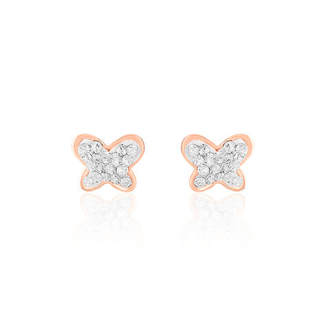Boucles D'oreilles Puces Edme Papillon Or Rose Strass - Puces Femme | Marc Orian