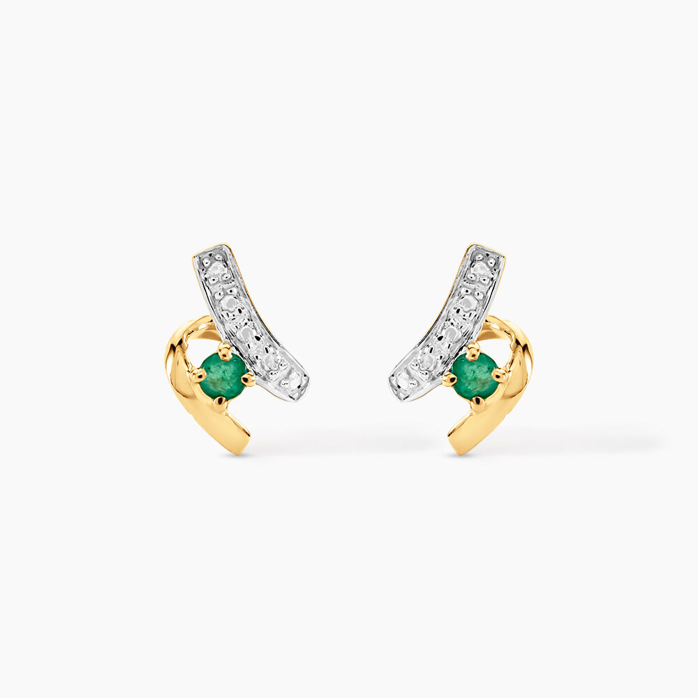 Boucles D'oreilles Puces Loubra Or Jaune Emeraude - Puces Femme | Marc Orian