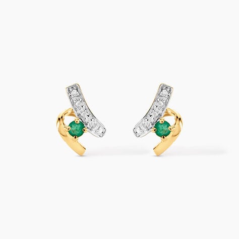 Boucles D'oreilles Puces Loubra Or Jaune Emeraude - Puces Femme | Marc Orian