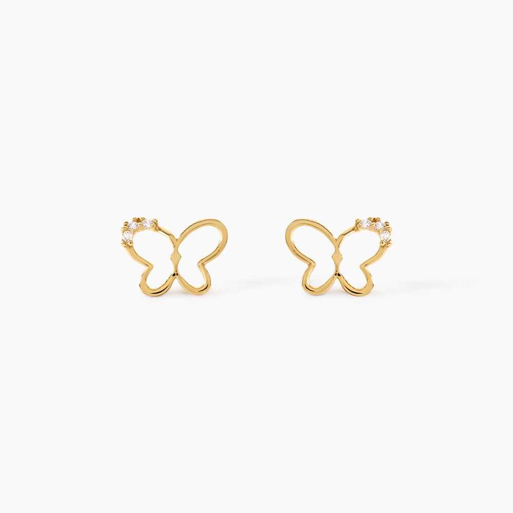 Boucles D'Oreilles Puces Camomille Argent Dor&eacute; A L'Or 750/1000 Oxyde De Zirconium - Puces Enfant | Marc Orian