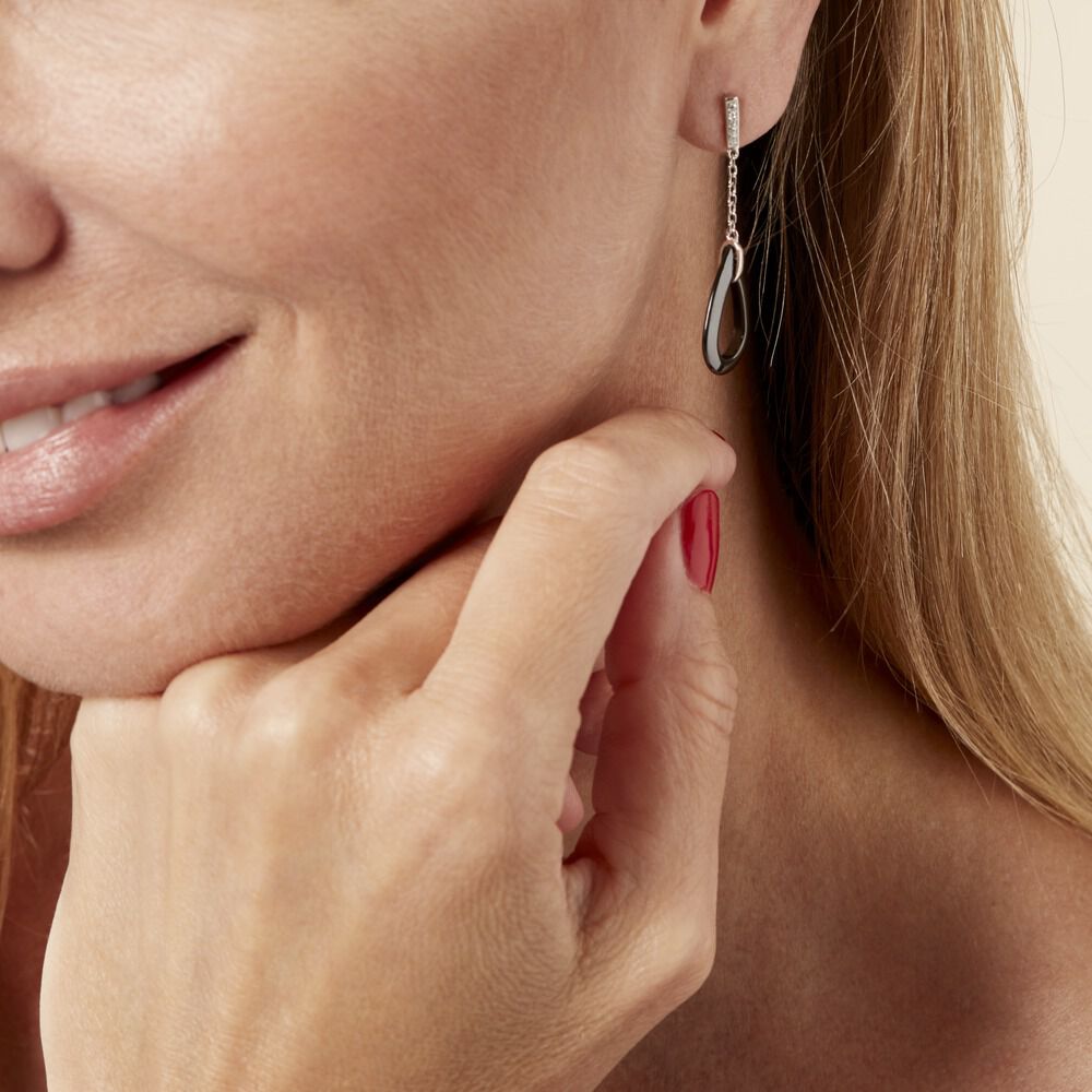 Boucles D'oreilles Pendantes Amaris Argent Blanc Céramique Et Oxyde - Pendantes Femme | Marc Orian