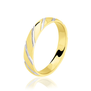 Alliance Strie Fantaisie Demi Jonc Classique Or Bicolore