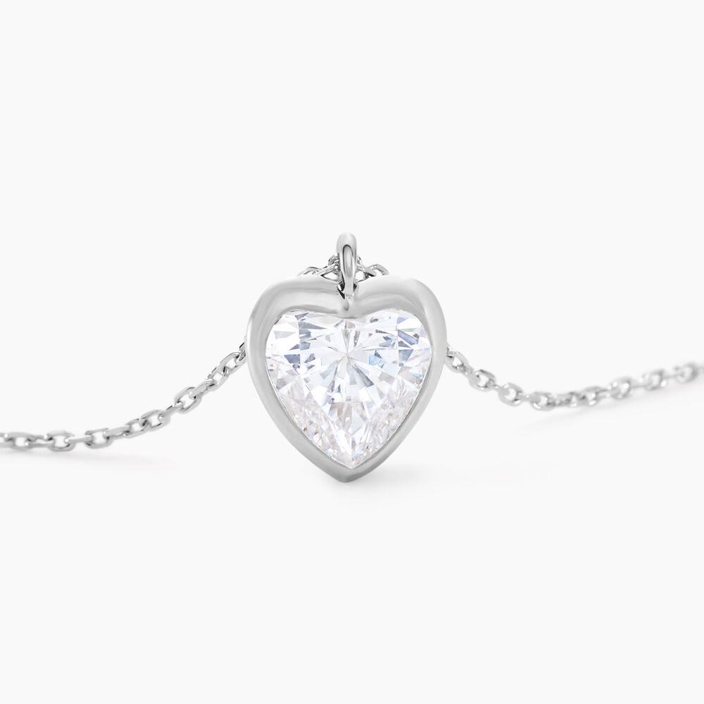 Collier Coeur Serti Clos Or Blanc Oxyde De Zirconium - Colliers avec pierres Femme | Marc Orian