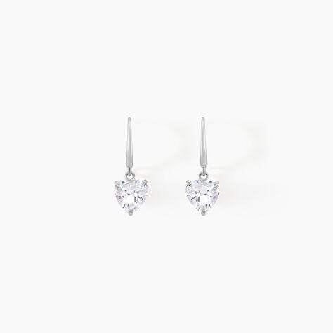 Boucles D'oreilles Pendantes Bo Coeur Pm Or Blanc Oxyde De Zirconium - Pendantes Femme | Marc Orian
