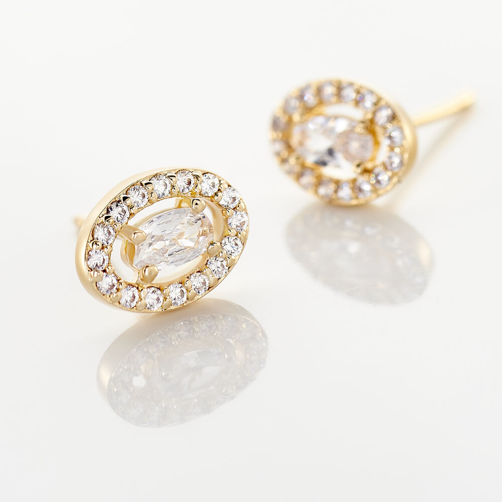 Boucles D'oreilles Puces Classical Plaqué Or Jaune Oxyde De Zirconium - Puces Femme | Marc Orian