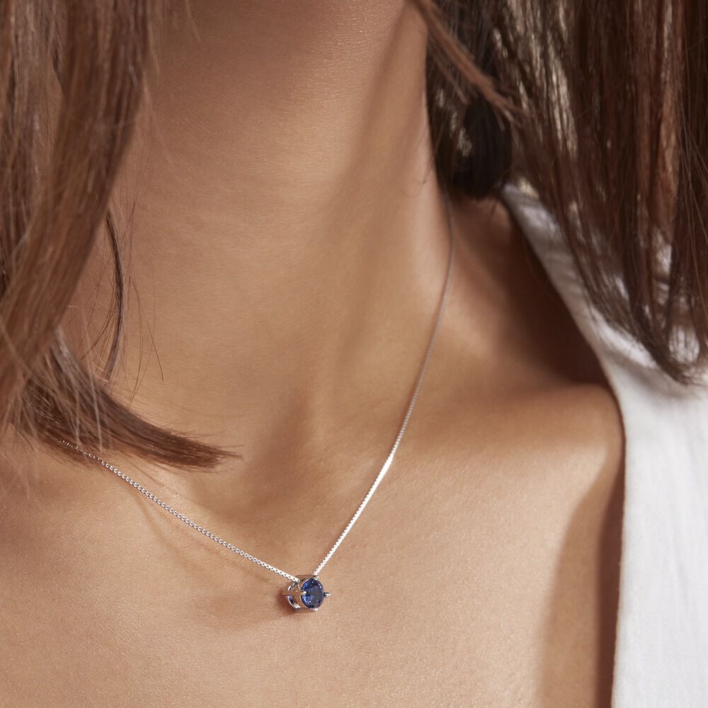 Collier Dwight Argent Blanc Oxyde De Zirconium Bleu - Colliers solitaires Femme | Marc Orian