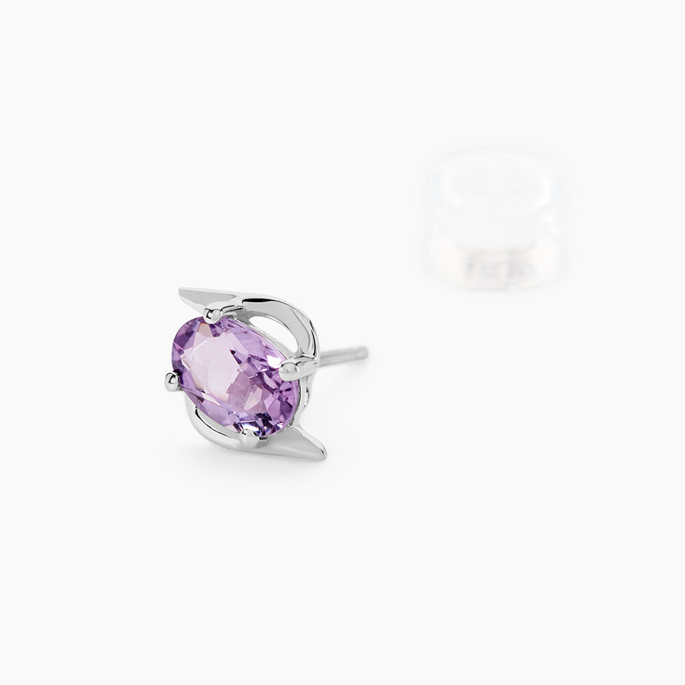 Boucles D'oreilles Puces Vrille Ovale Or Blanc Amethyste - Puces Femme | Marc Orian