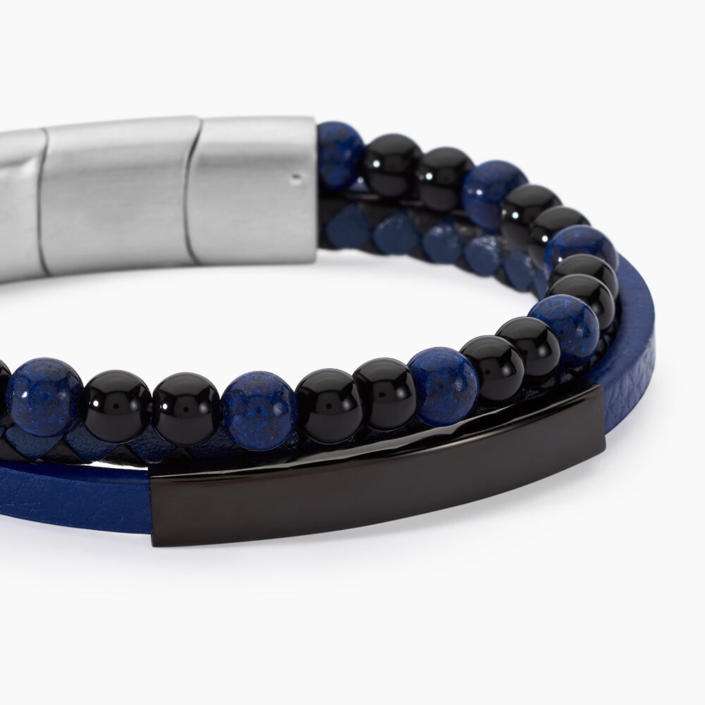 Bracelet Jourdan Hercule Cuir Multicolore Onyx Lapis Lazuli - Bijoux Homme | Marc Orian