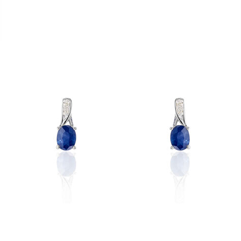 Boucles D'oreilles Puces Charmante Or Blanc Saphir Et Diamant - Puces Femme | Marc Orian