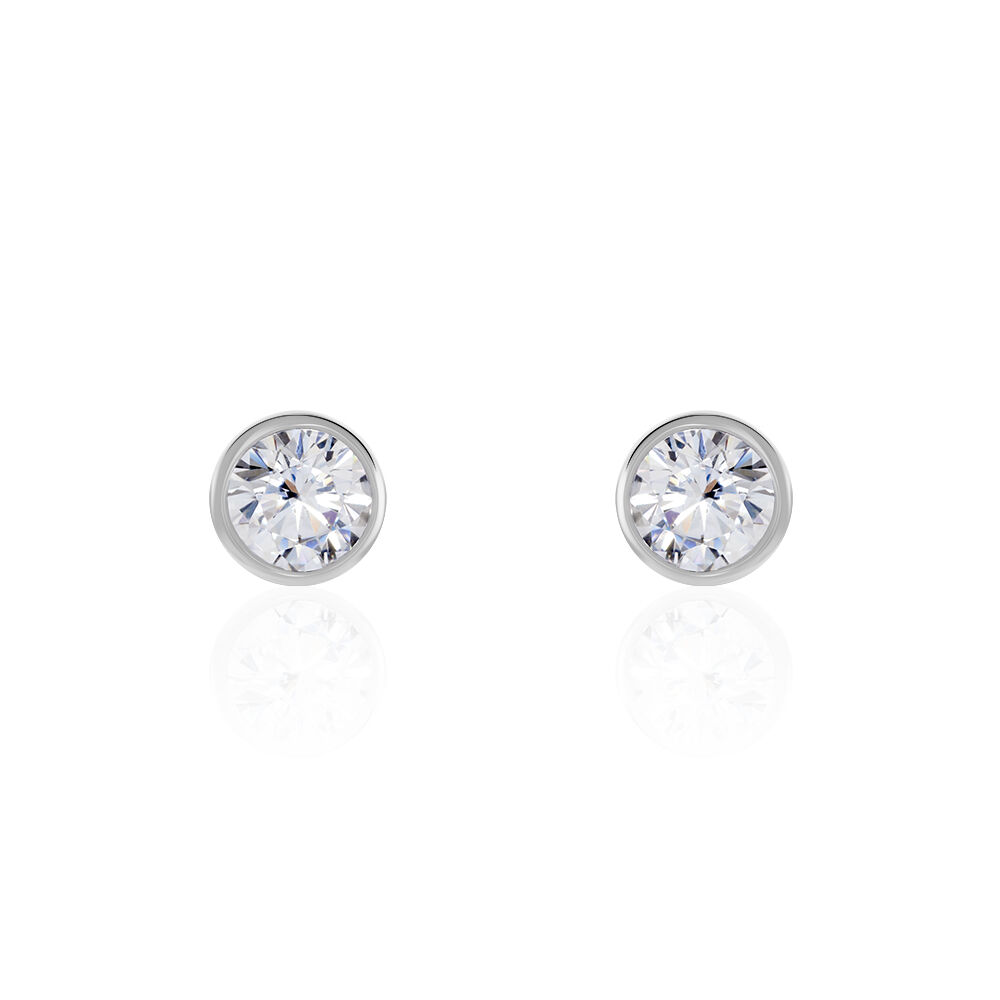 Boucles D'oreilles Puces Daria Serti Clos Or Blanc Oxyde De Zirconium - Puces Femme | Marc Orian
