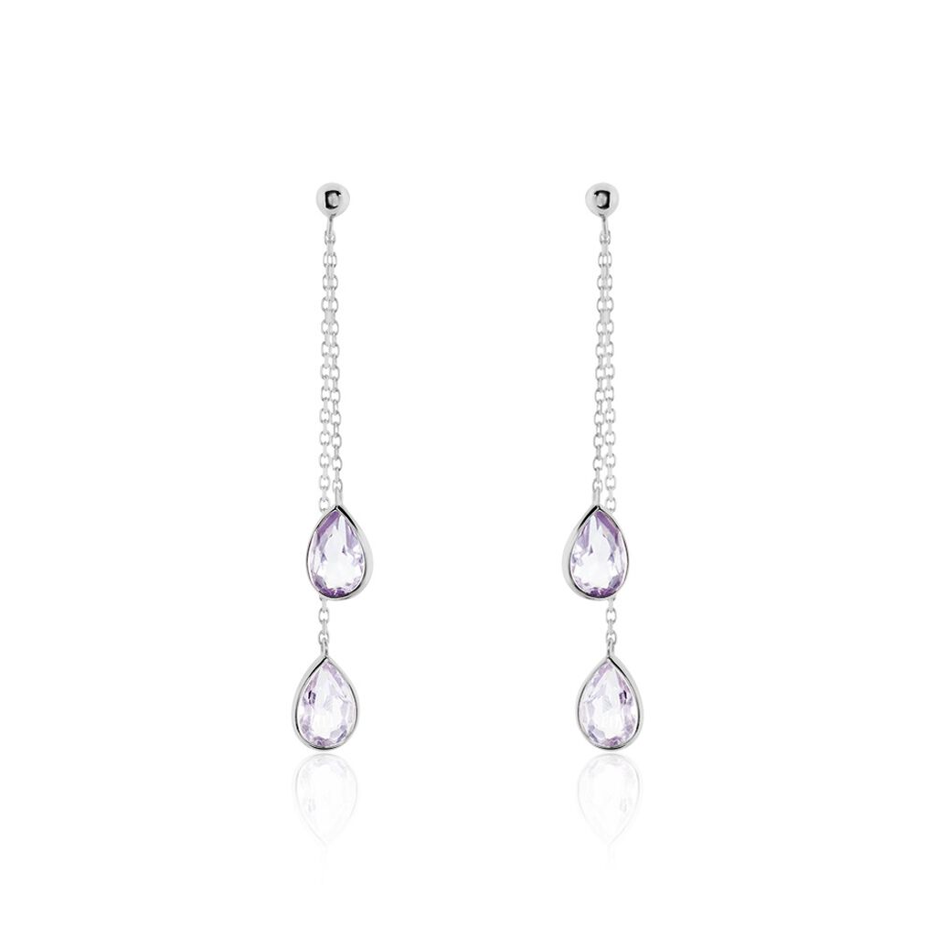 Boucles D'oreilles Pendantes Djime Or Blanc Amethyste - Pendantes Femme | Marc Orian
