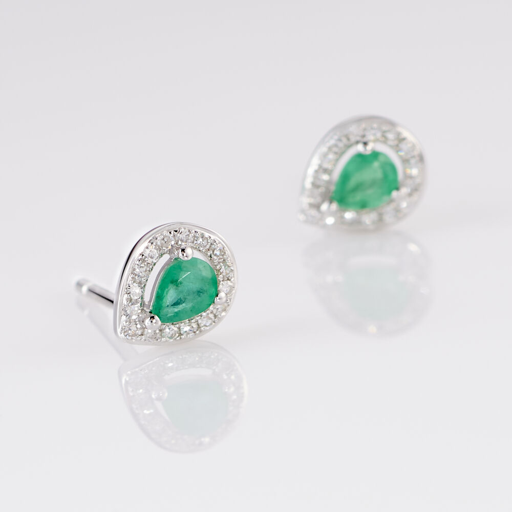 Boucles D'oreilles Puces Elheme Or Blanc Emeraude Et Diamant -  Femme | Marc Orian