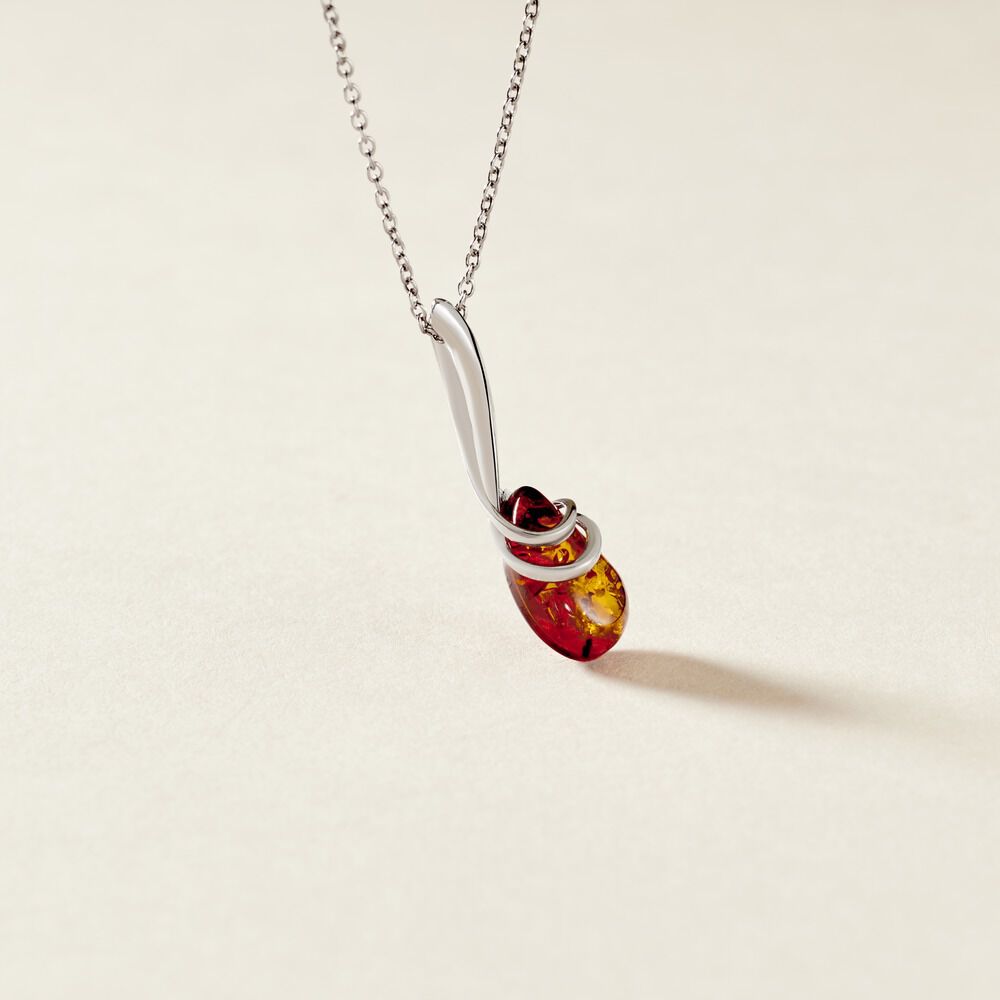 Pendentif Argent Blanc Melusine Ambre - Bijoux fantaisie Femme | Marc Orian