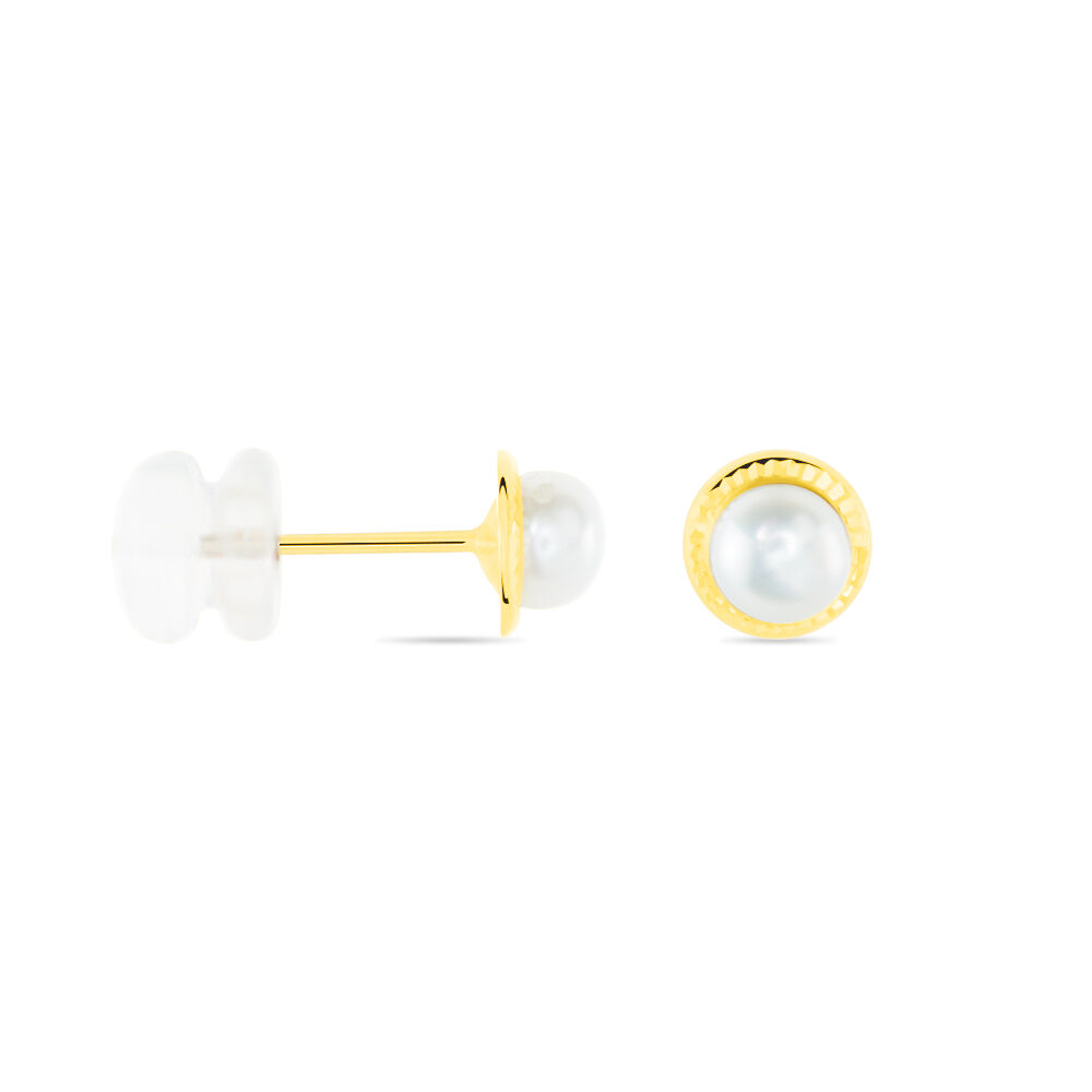 Boucles D'oreilles Puces Valliamee Diamante Or Jaune Perle De Culture - Puces Femme | Marc Orian