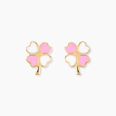 Boucles D'oreilles Puces Trefle Email Or Jaune - Clous d'oreilles Enfant | Marc Orian