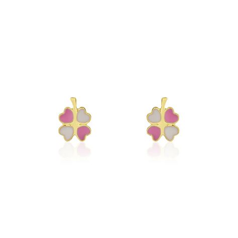 Boucles D'oreilles Puces Trefle Email Or Jaune - Clous d'oreilles Enfant | Marc Orian