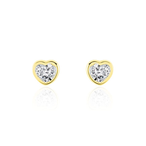 Boucles D'oreilles Puces Daria Cœur 0 Or Jaune Strass - Puces Femme | Marc Orian