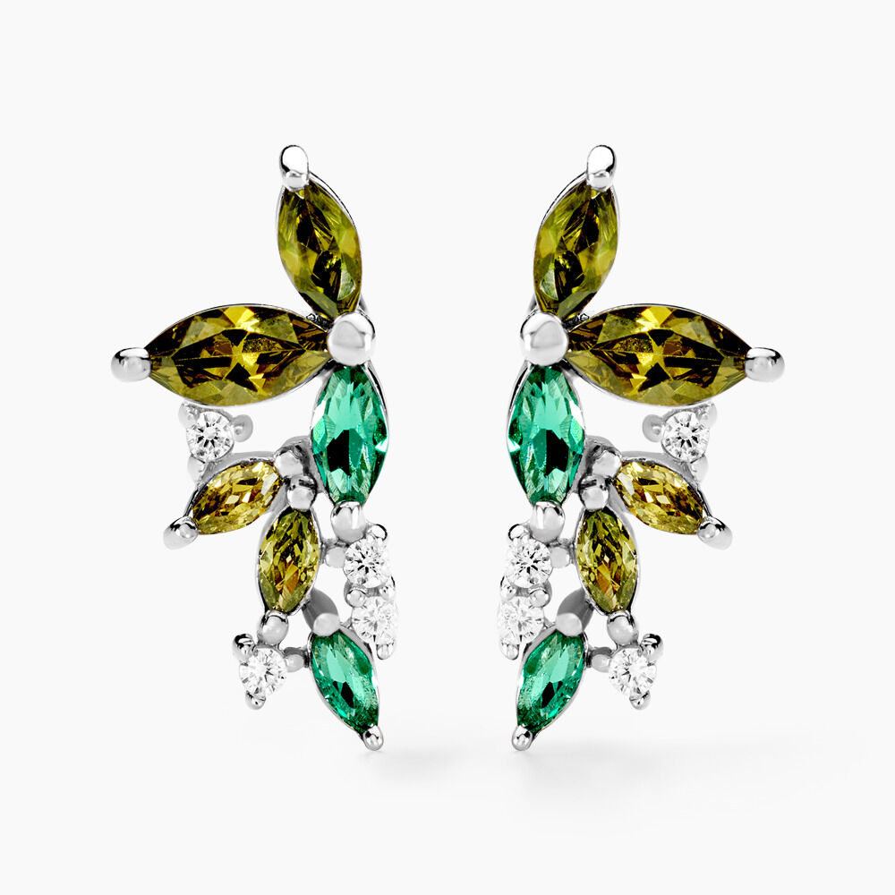 Boucles D'oreilles Puces Gardenia Crown Argent Blanc Oxyde Zirconium - Puces Femme | Marc Orian